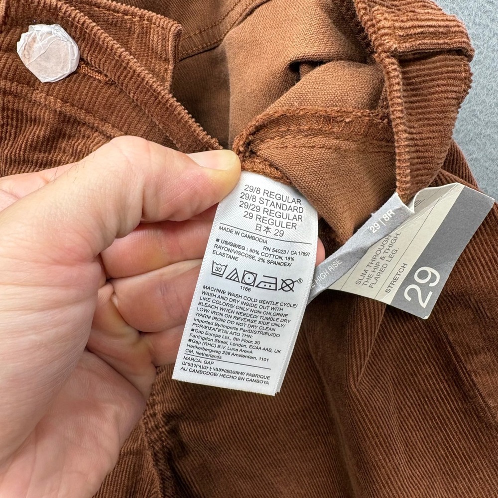 GAP Womens 70s Flare High Rise Corduroy Pants Brown Boho Western Size 29 8R New - Picture 6 of 12